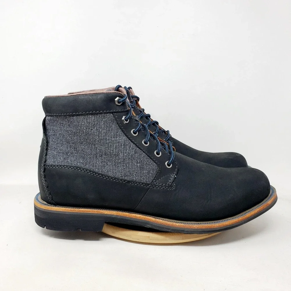 Olukai Hualalai Boots Men 45 Black Leather Classic Hipster Lace Up Lug Sole Shoe